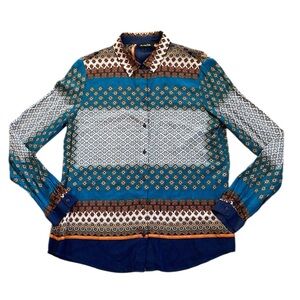 Massimo Dutti Teal and Navy Patterned Blouse